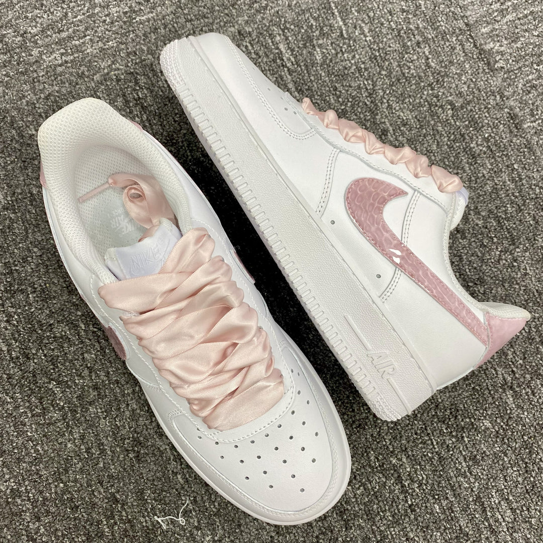 Custom Air Force 1 White And Baby Pink Cat's Eye Snake Print