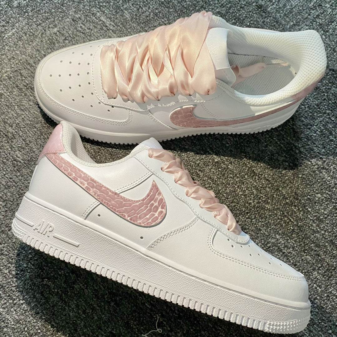Custom Air Force 1 White And Baby Pink Cat's Eye Snake Print
