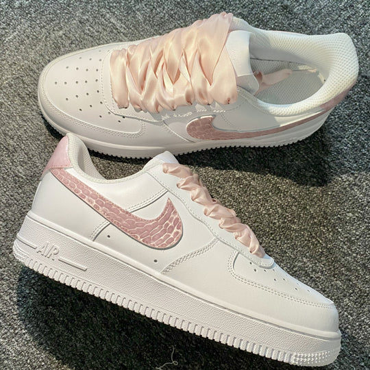 Custom Air Force 1 White And Baby Pink Cat's Eye Snake Print