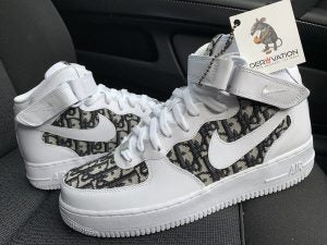 Custom Air Force 1 Black Khaki Dior Logo Mid