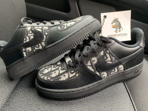 Custom Air Force 1 Black Dior Logo Beige