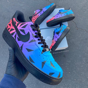 Custom Air Force 1 Pink Purple Blue Gradient Black Triangle Pattern