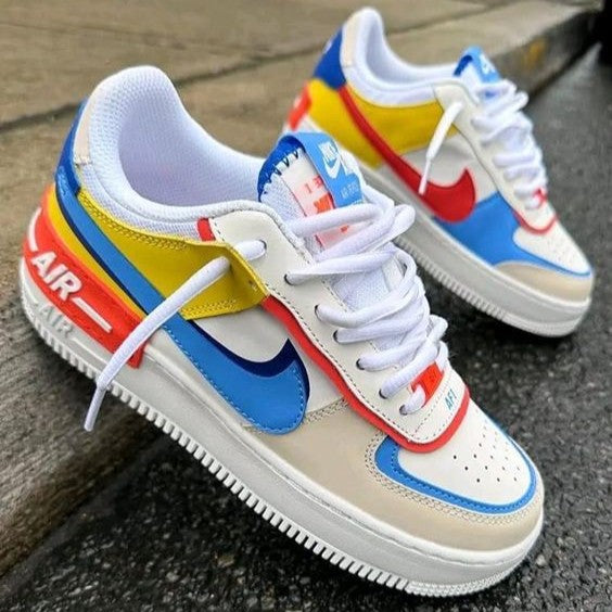 Custom Air Force 1 Shadow Blue Red Yellow Layered