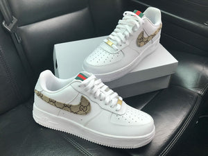 Custom Air Force 1 Khaki Gucci Logo Swoosh