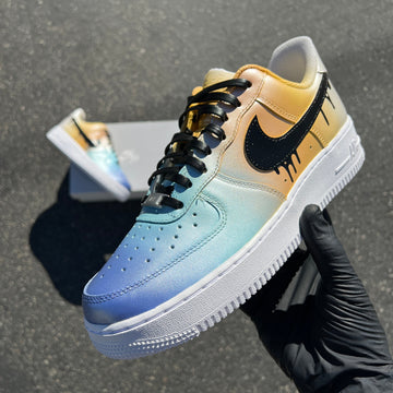 Custom Air Force 1 Blue-yellow Gradient Black Drip