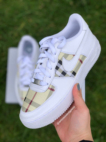 Custom Air Force 1 Beige Plaid White