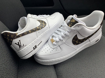 Custom Air Force 1 Chocolate Gold LV Logo Swoosh