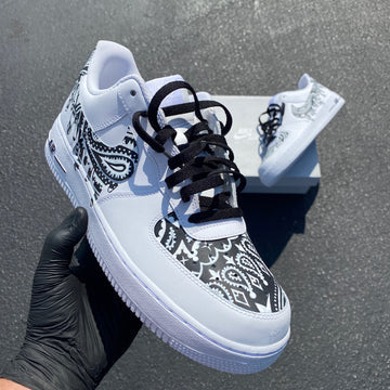 Custom Air Force 1 Black White Cashew Flower Drip