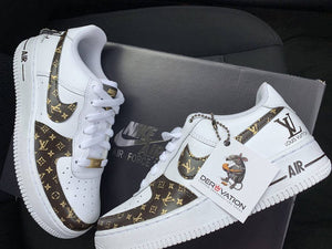 Custom Air Force 1 Chocolate Gold LV Logo