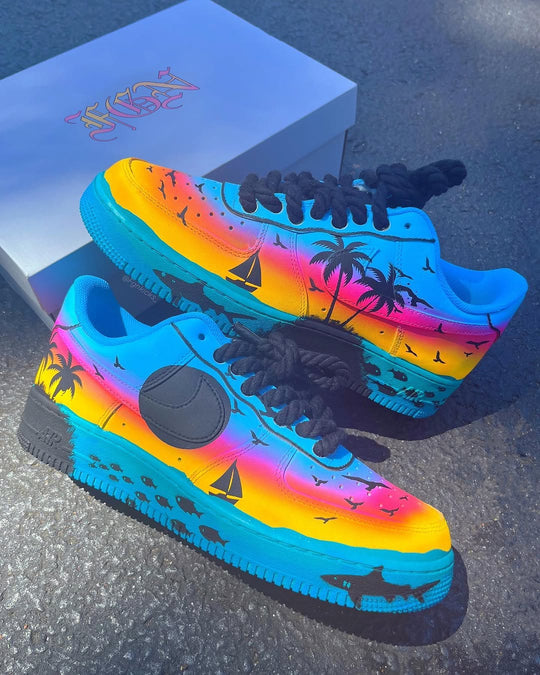 Hand Painted Beach Sunset Custom Air Force 1 Sneakers
