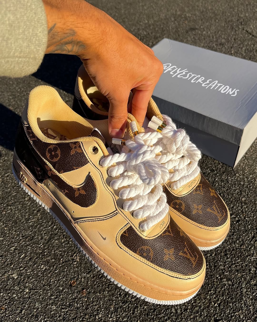 Hand Painted Custom Beige Brown Air Force 1 Sneakers