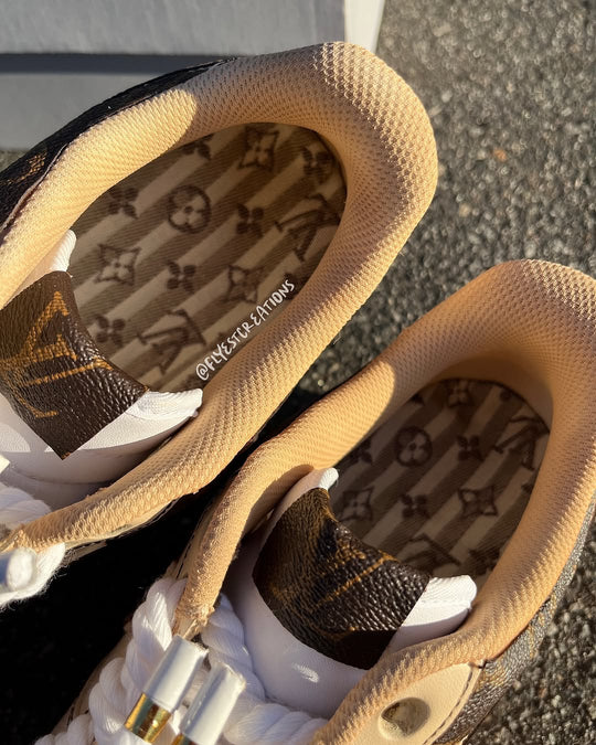 Hand Painted Custom Beige Brown Air Force 1 Sneakers