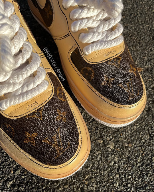 Hand Painted Custom Beige Brown Air Force 1 Sneakers