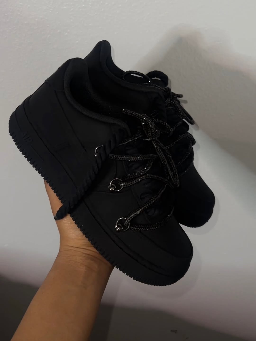 Custom All Black Air Force 1 with Rhinestone Laces