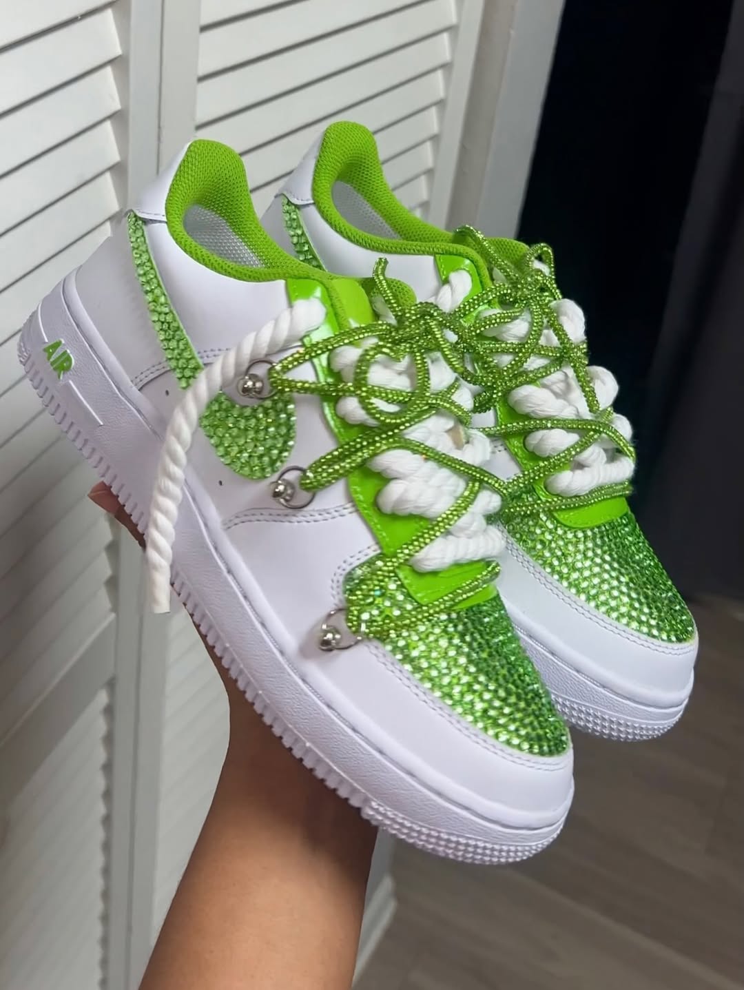 Hand Painted Lime Green Rhinestone Custom Air Force 1