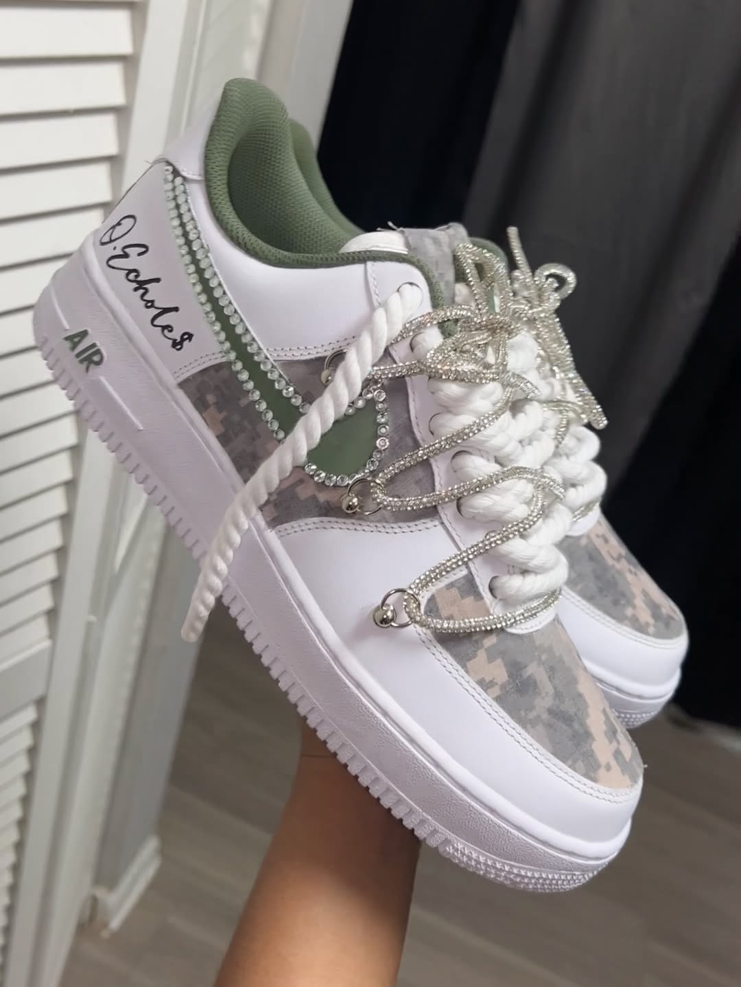 Custom Rhinestone Camo Hand Painted Air Force 1 Sneakers