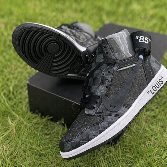 Hand Painted Black Check Custom High Top Sneakers