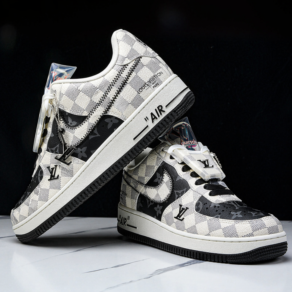 Custom Hand Painted Checkered Air Force 1 Sneakers