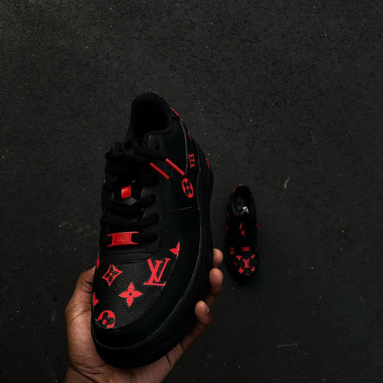 Hand Painted Black Red Custom Air Force 1 Sneakers