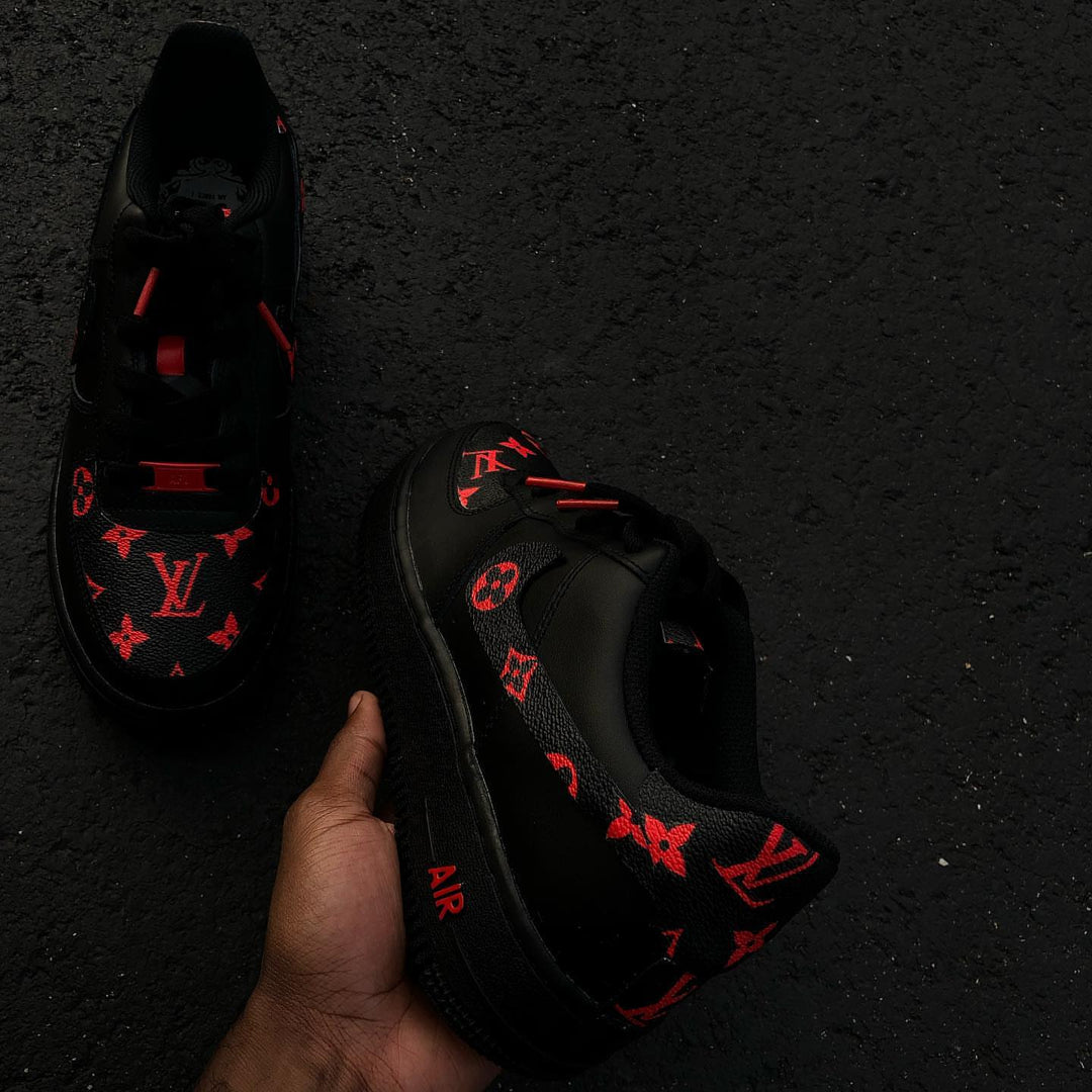 Hand Painted Black Red Custom Air Force 1 Sneakers