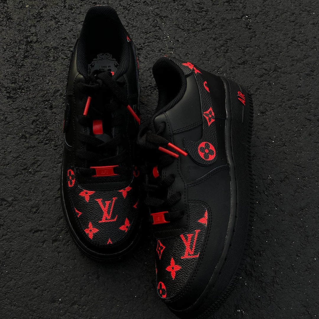 Hand Painted Black Red Custom Air Force 1 Sneakers