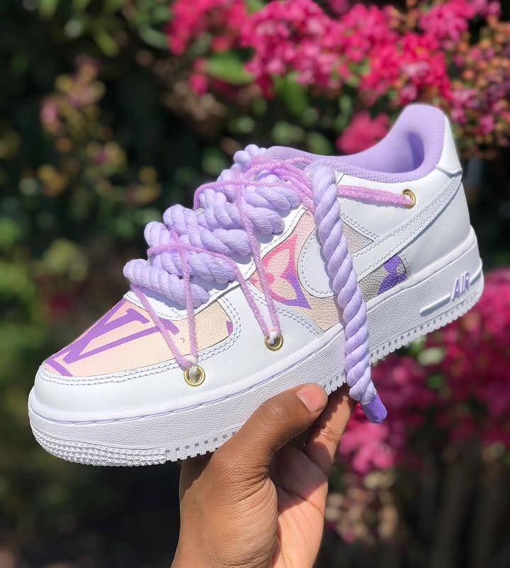 Custom Hand Painted Purple Rope Lace Air Force 1 Sneakers