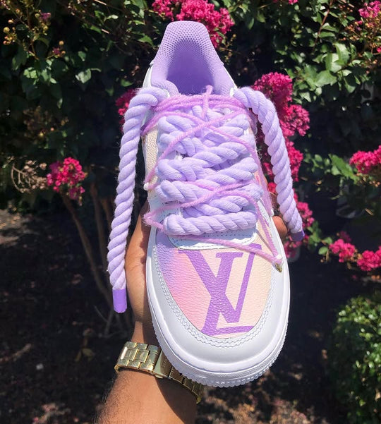 Custom Hand Painted Purple Rope Lace Air Force 1 Sneakers