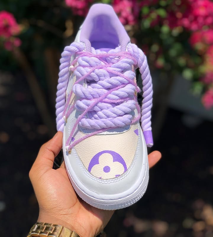 Custom Hand Painted Purple Rope Lace Air Force 1 Sneakers