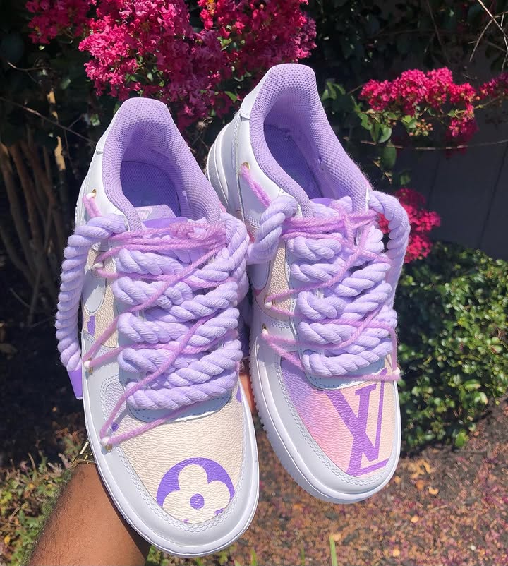 Custom Hand Painted Purple Rope Lace Air Force 1 Sneakers