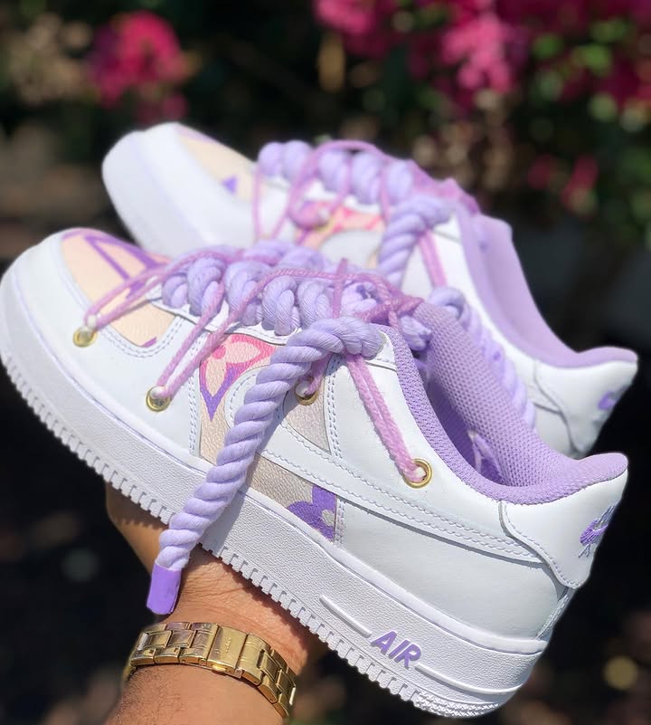 Custom Hand Painted Purple Rope Lace Air Force 1 Sneakers
