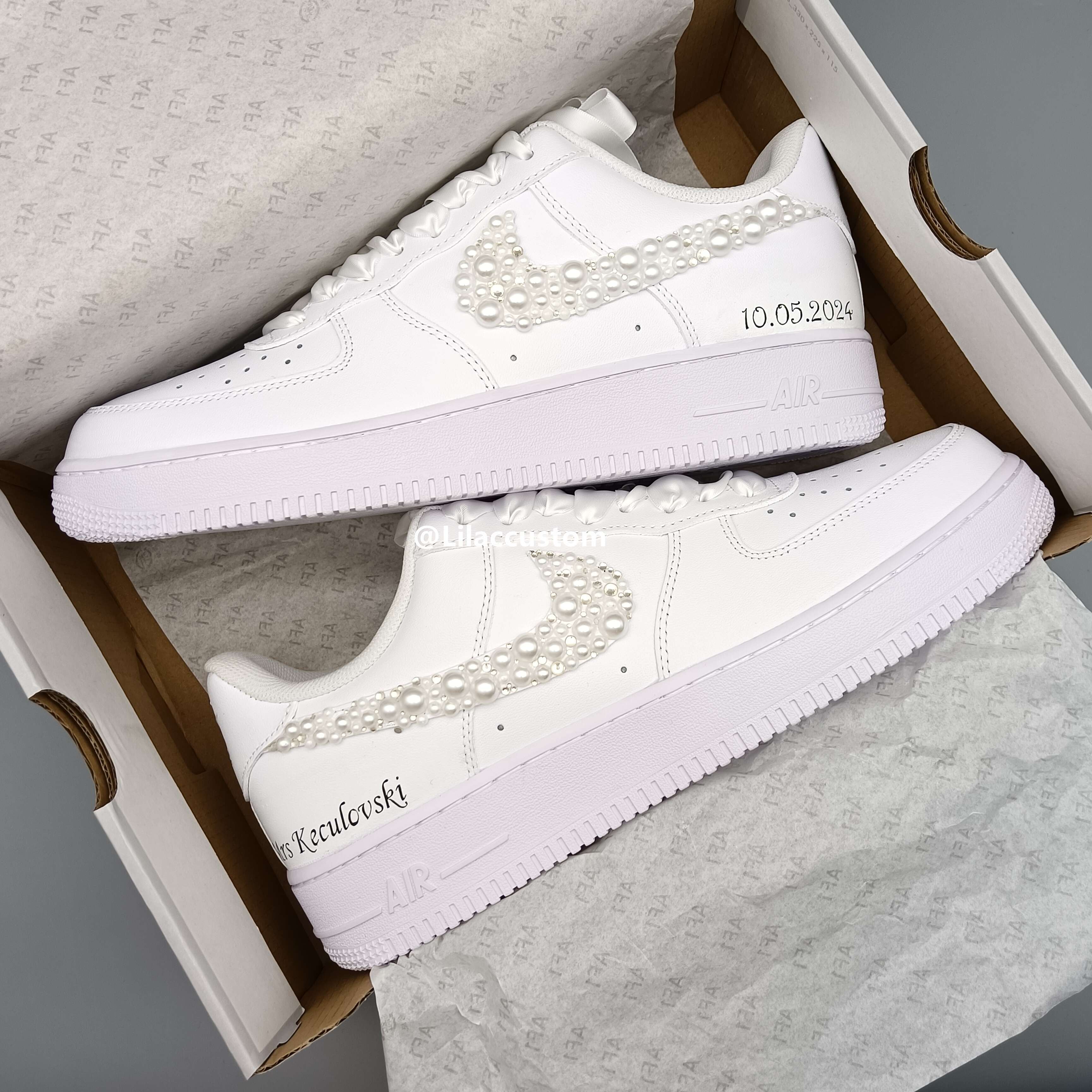 Weeding Af1 Nike Custom Air Force 1 Wedding Shoes Pearl – Lilaccustom