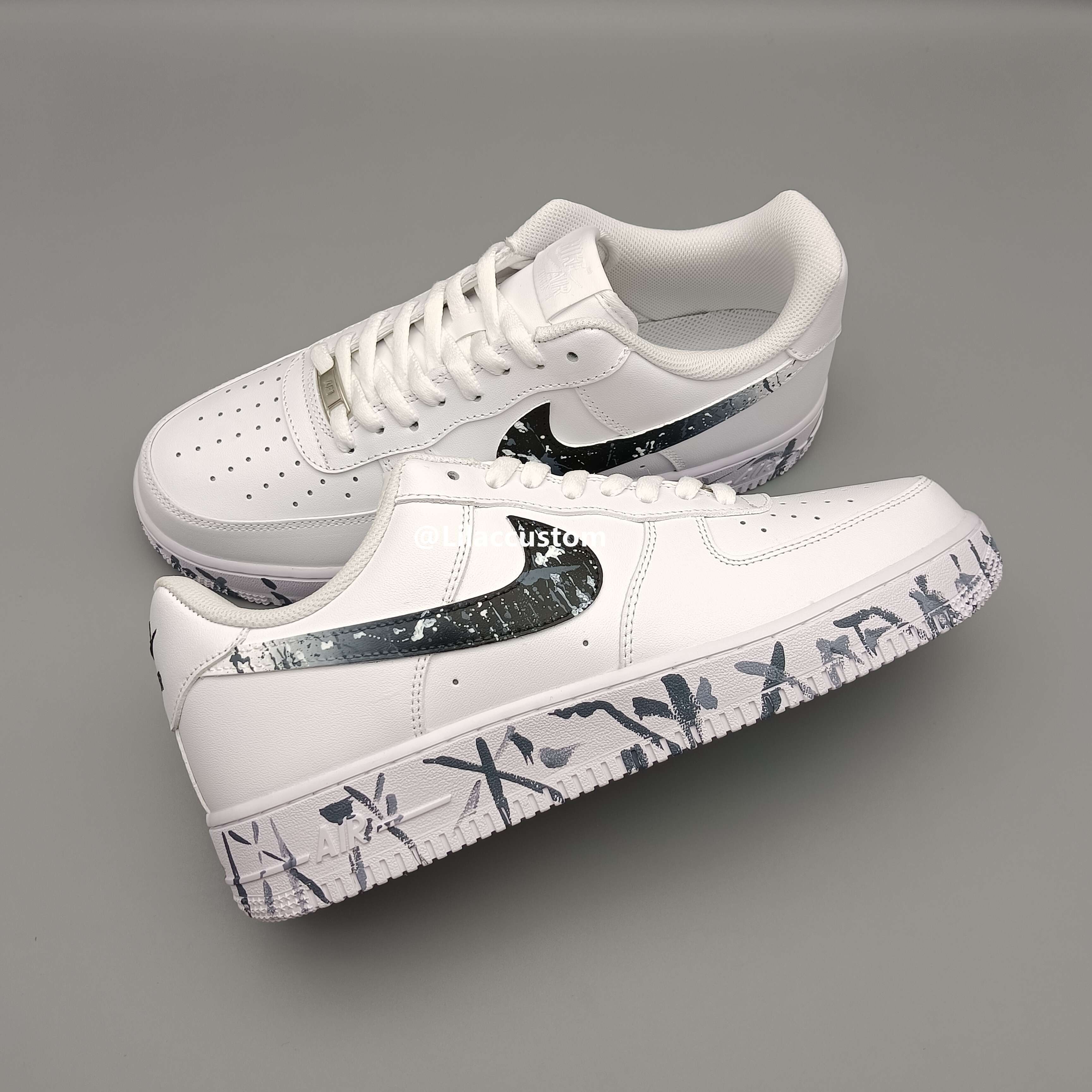 Nike Air Force 1  White Black Gray Splash Custom