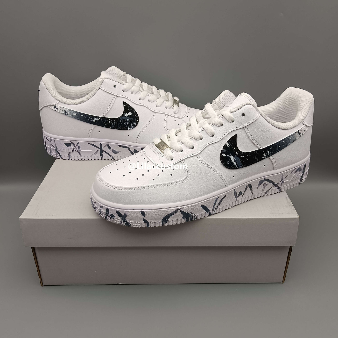 Nike Air Force 1  White Black Gray Splash Custom