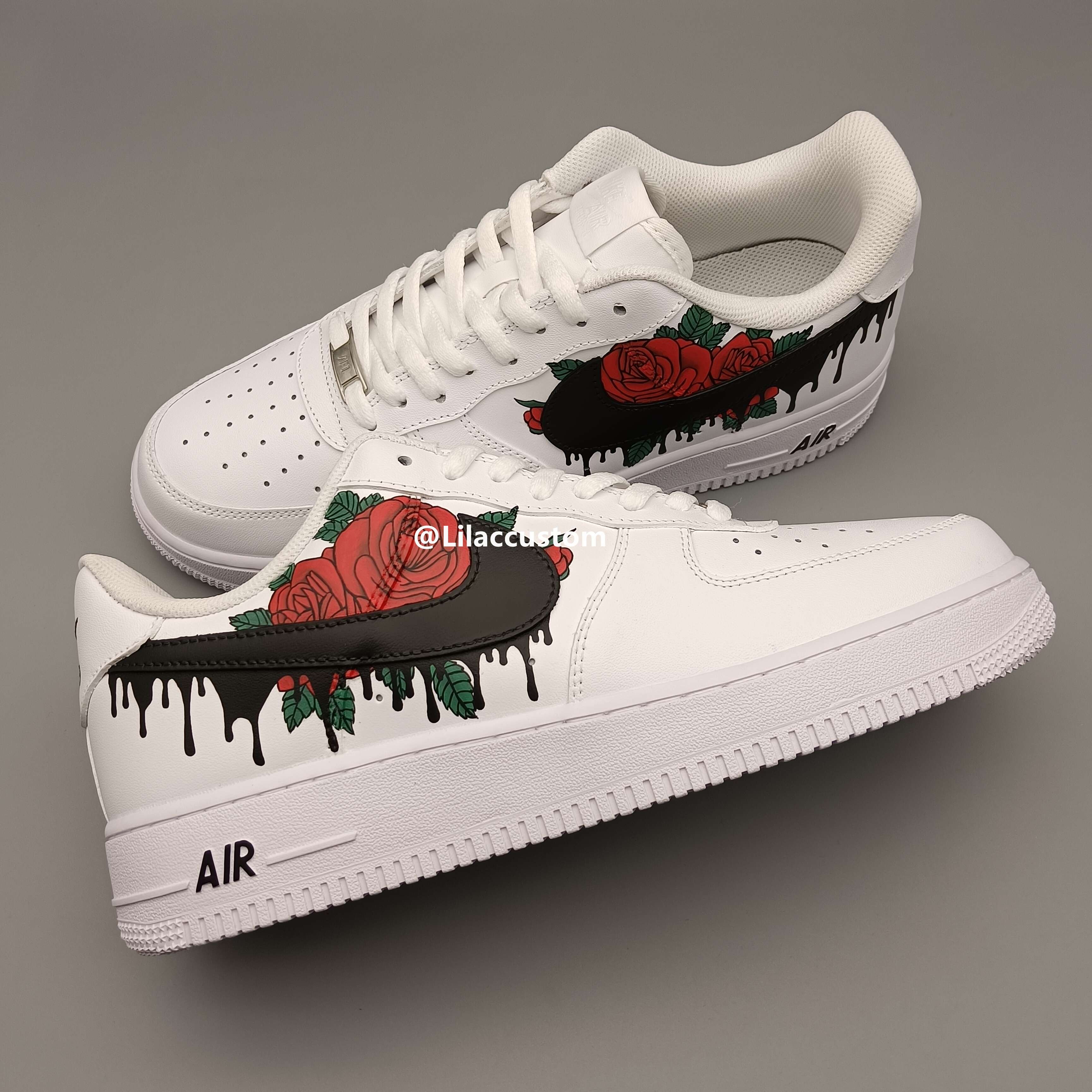 Nike Air Force 1 Black Drip Red Rose Custom