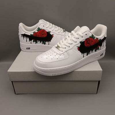 Nike Air Force 1 Black Drip Red Rose Custom