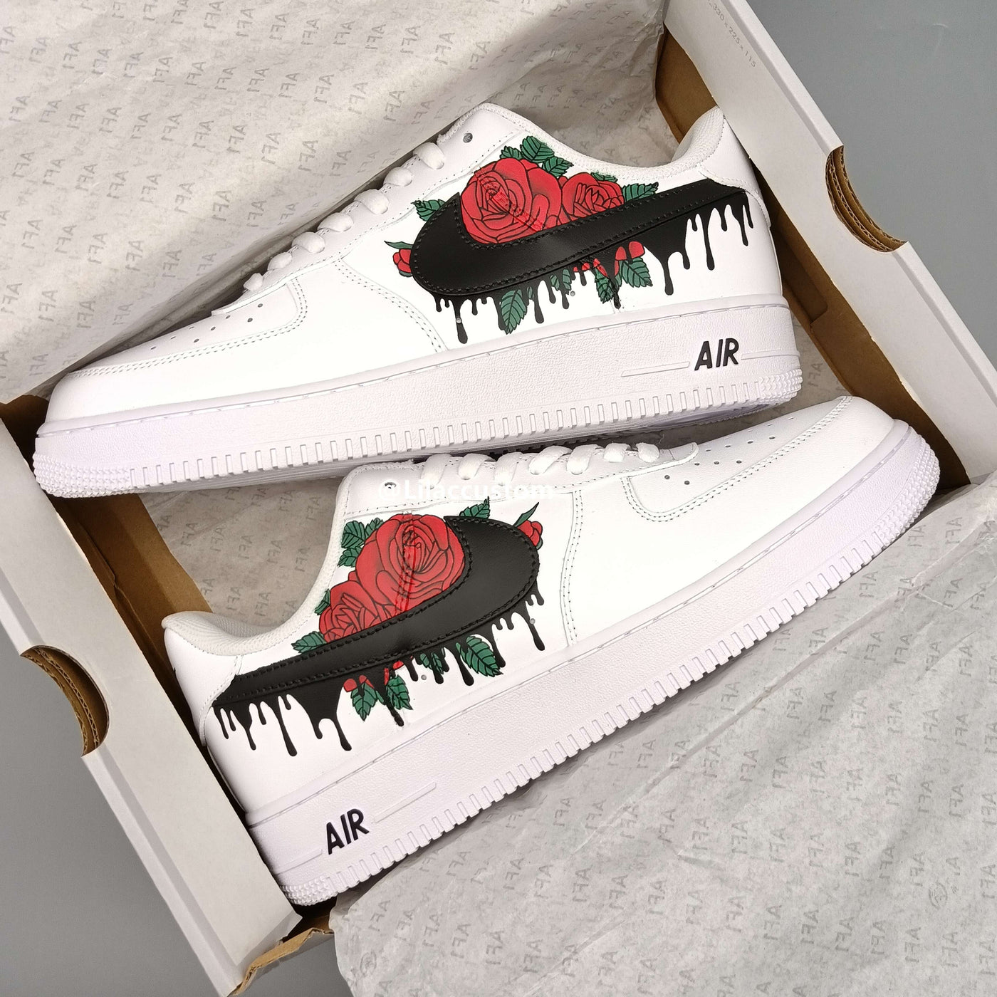 Nike Air Force 1 Black Drip Red Rose Custom