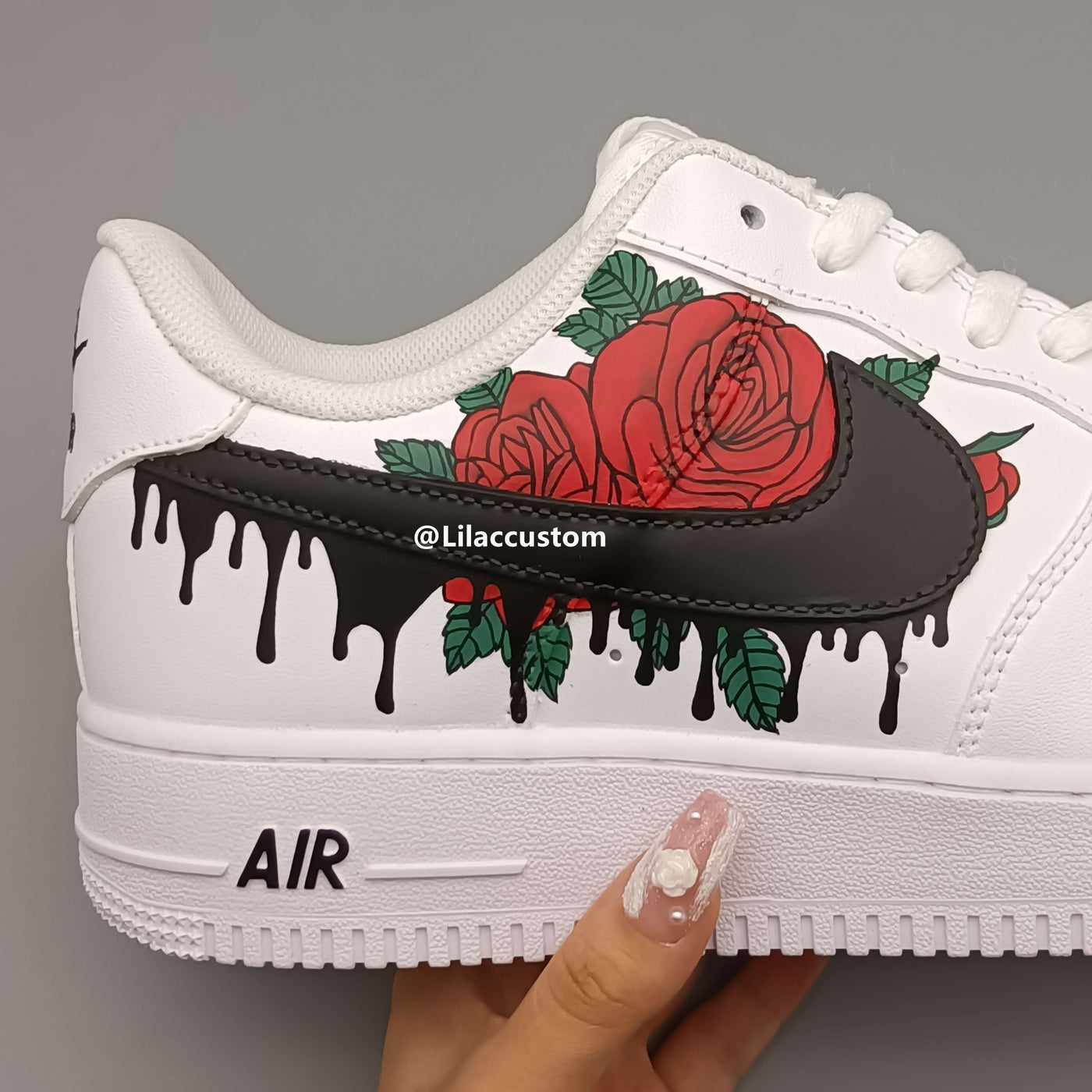 Nike Air Force 1 Black Drip Red Rose Custom