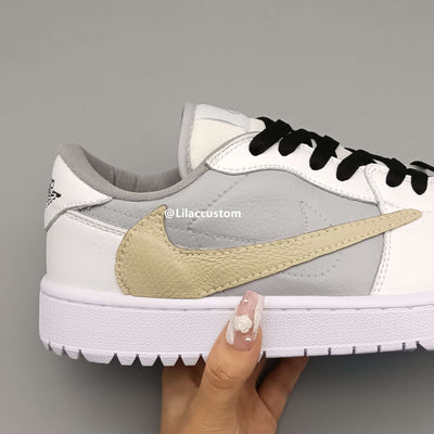 Nike Air Jordan 1 Low Gray Gold Reversion Swoosh Custom