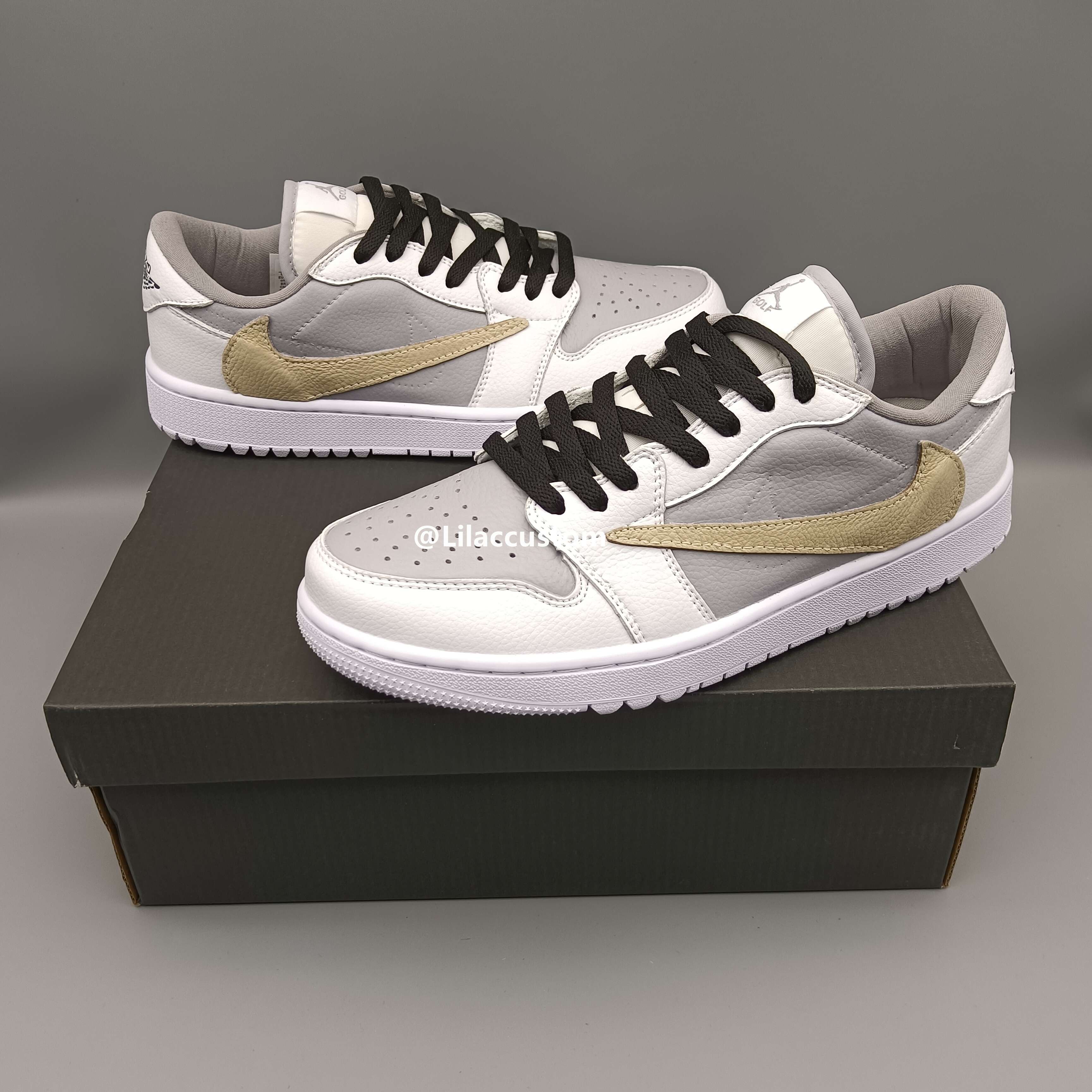 Nike Air Jordan 1 Low Gray Gold Reversion Swoosh Custom