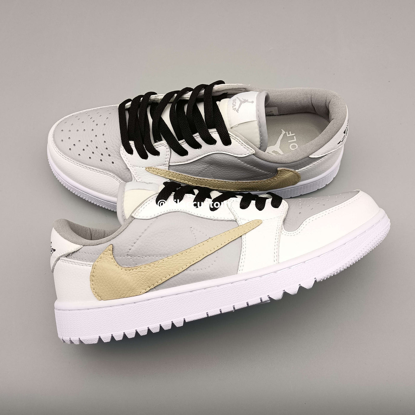 Nike Air Jordan 1 Low Gray Gold Reversion Swoosh Custom