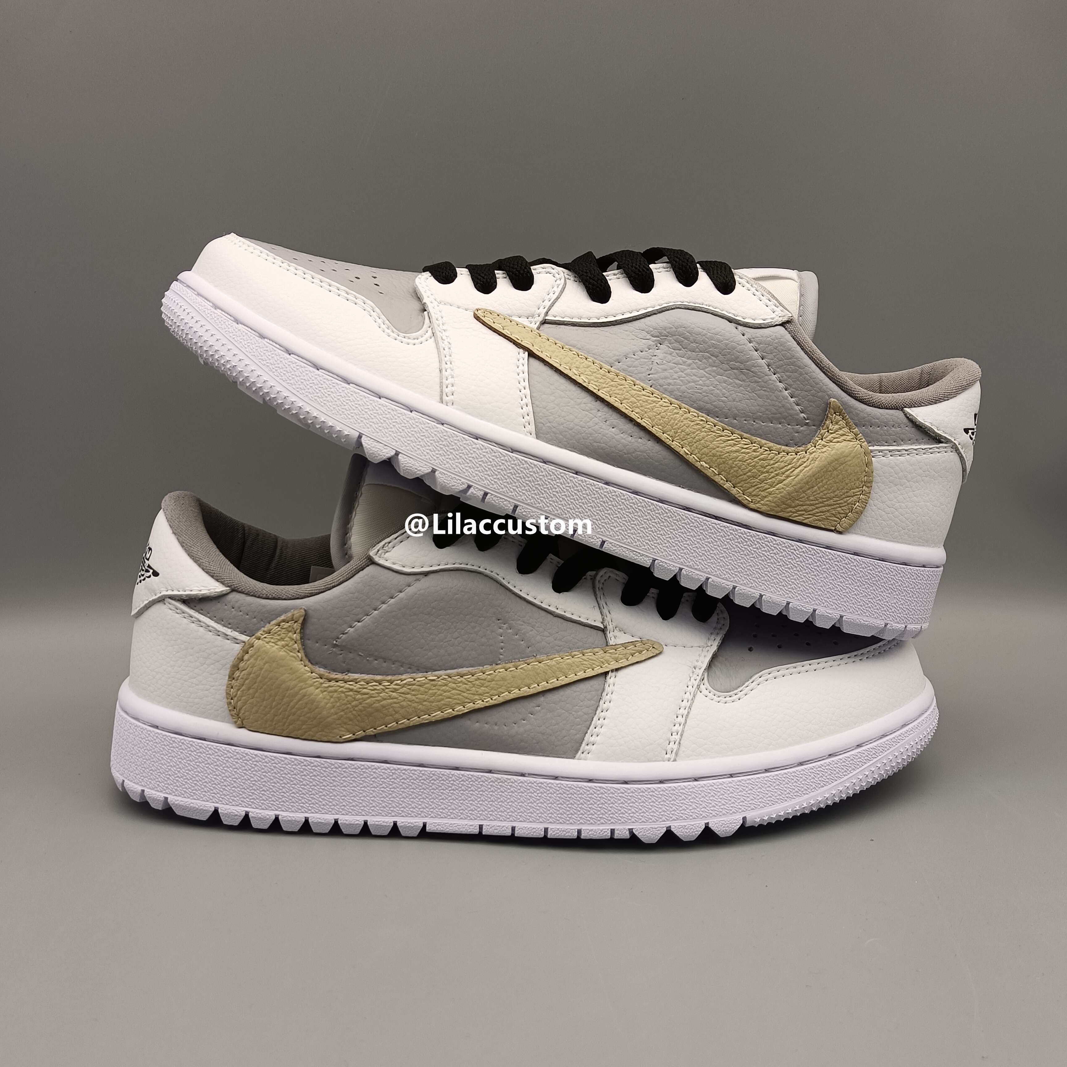 Nike Air Jordan 1 Low Gray Gold Reversion Swoosh Custom