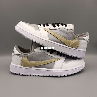 Nike Air Jordan 1 Low Gray Gold Reversion Swoosh Custom