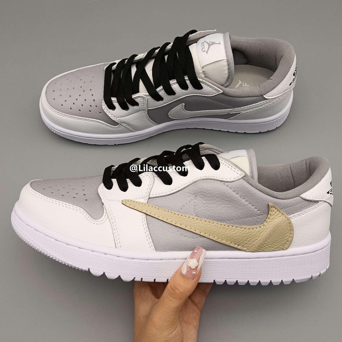 Nike Air Jordan 1 Low Gray Gold Reversion Swoosh Custom