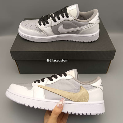 Nike Air Jordan 1 Low Gray Gold Reversion Swoosh Custom