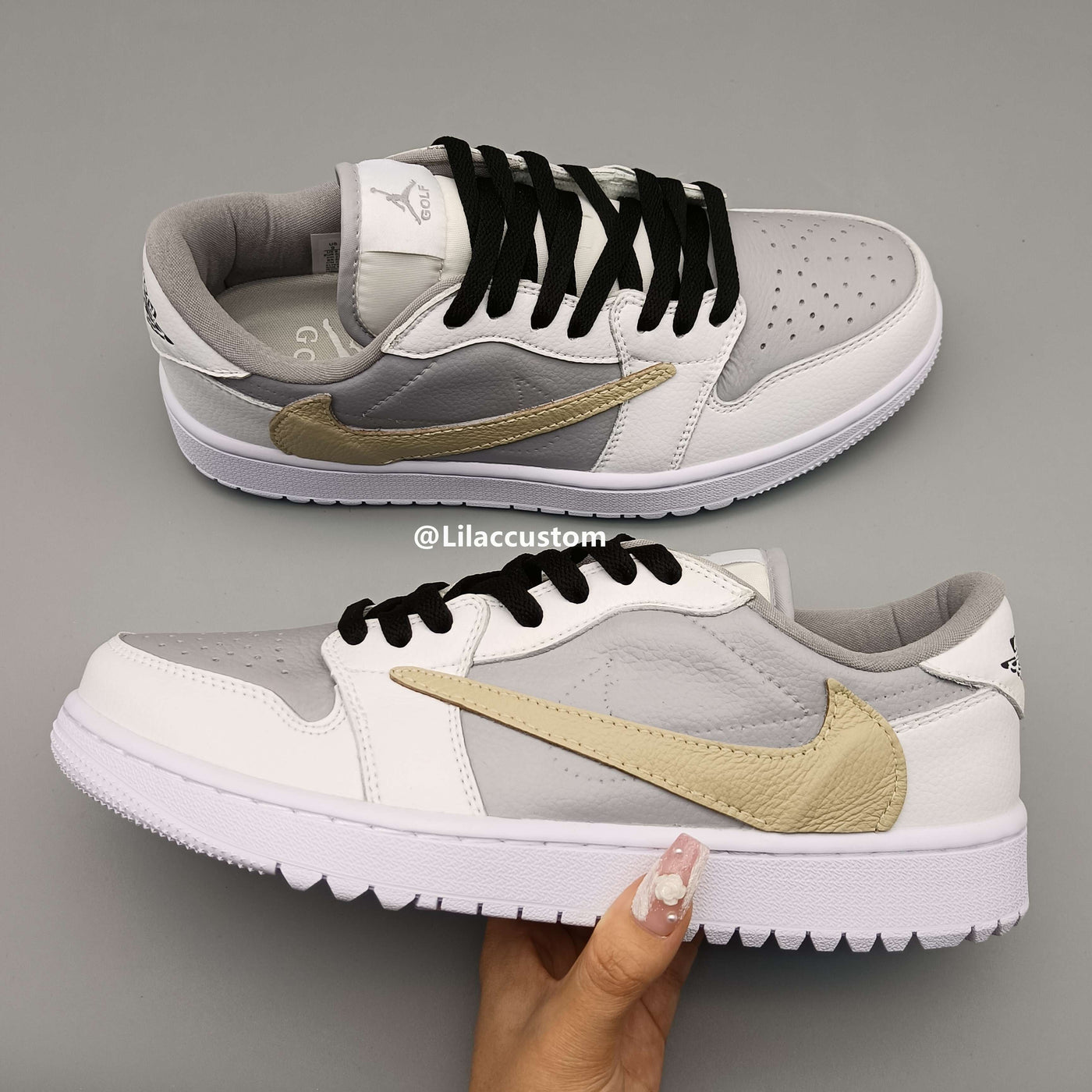 Nike Air Jordan 1 Low Gray Gold Reversion Swoosh Custom