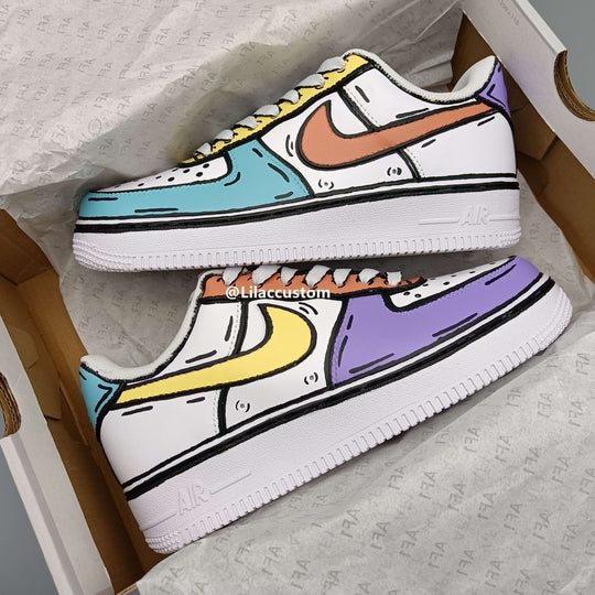 Nike Air Force 1 Cartoon Purple Orange Yellow Blue Custom