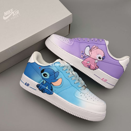 Nike Custom Air Force 1  Cartoon Stitch&Angel Blue Purple