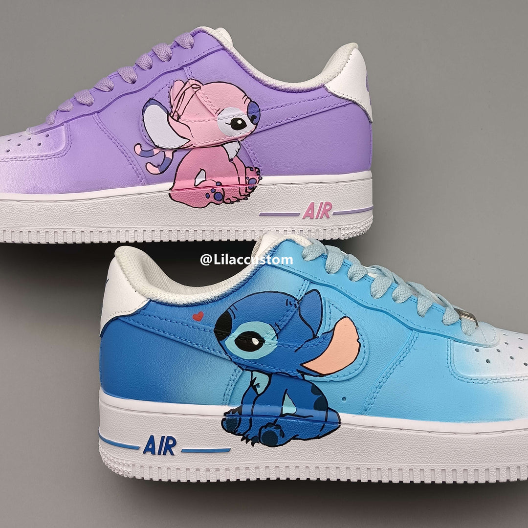 Nike Custom Air Force 1  Cartoon Stitch&Angel Blue Purple