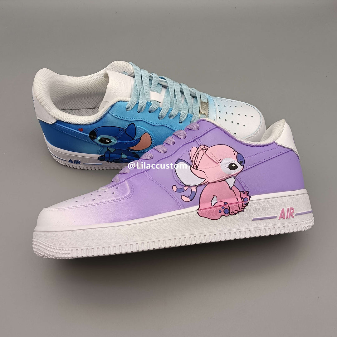 Nike Custom Air Force 1  Cartoon Stitch&Angel Blue Purple