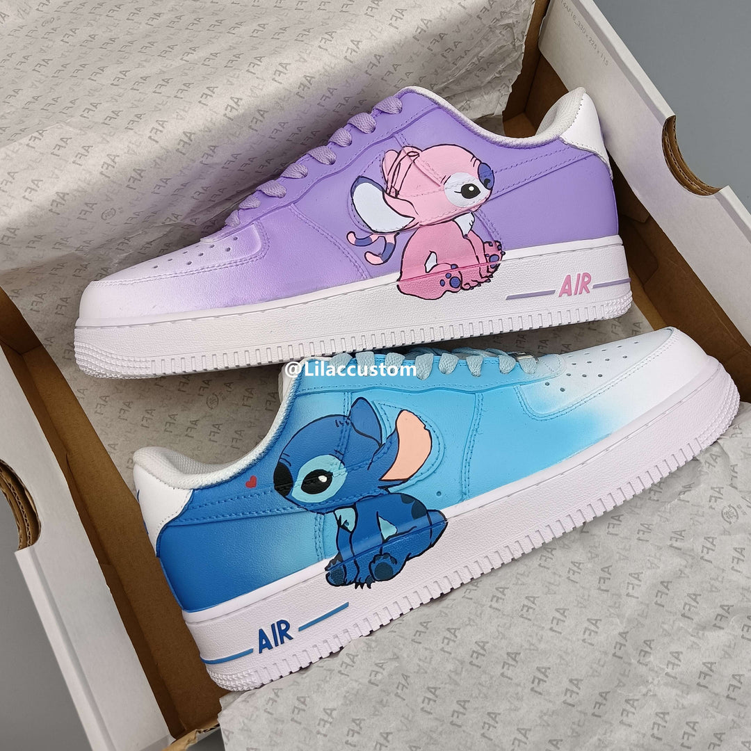 Nike Custom Air Force 1  Cartoon Stitch&Angel Blue Purple